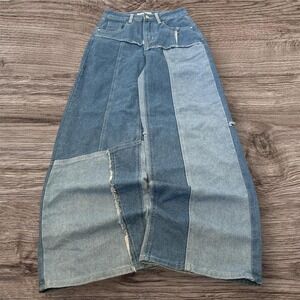 Baggy Wide Leg Two-Tone Denim Panel Jeans Y2K Vintage 25x28